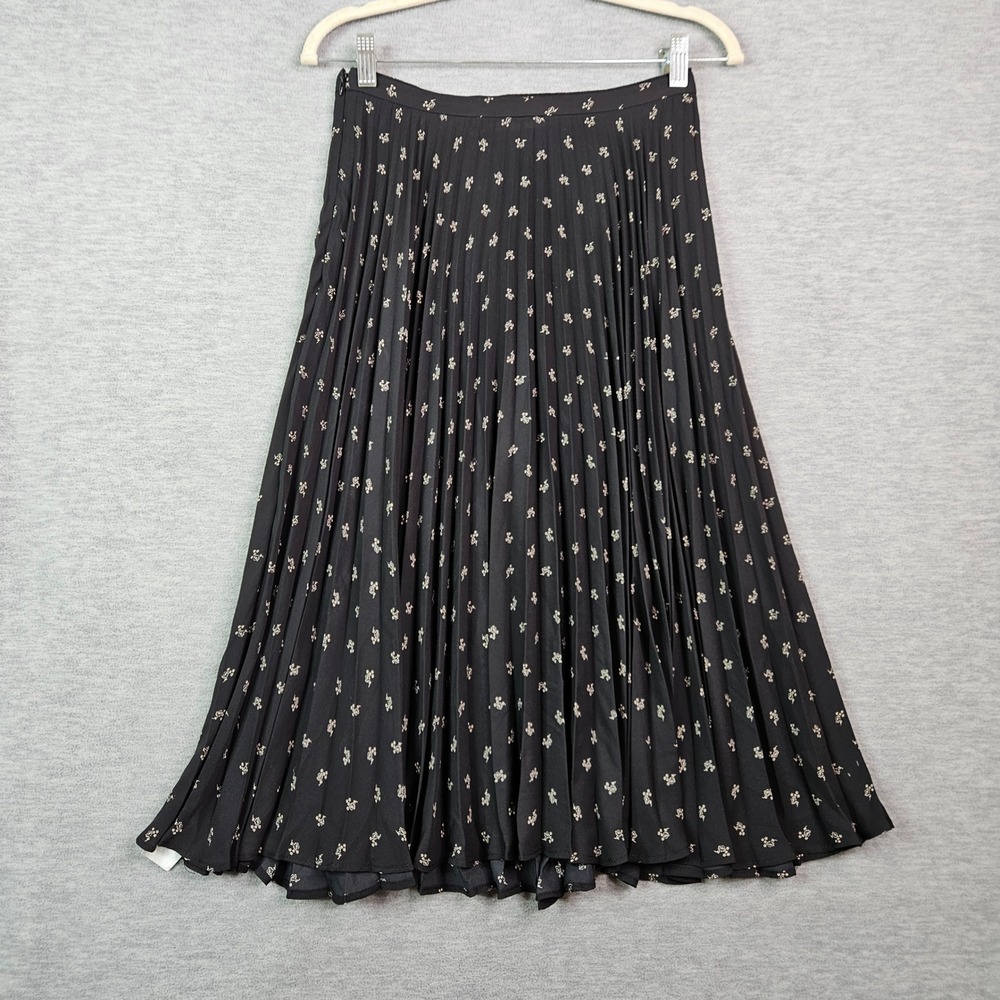 Vince Black Floral Pleated Midi Causal Skirt Women's Size 0